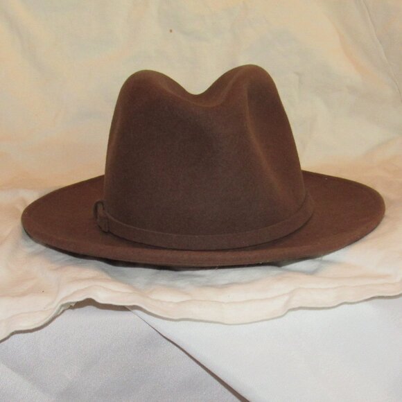 Vintage Schumann Sullivan of New Haven CT Crusher Brown Fedora 100% Wool Medium - Picture 3 of 8
